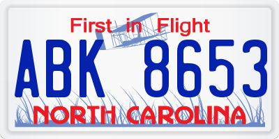 NC license plate ABK8653