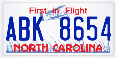 NC license plate ABK8654