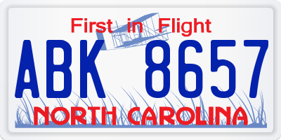 NC license plate ABK8657