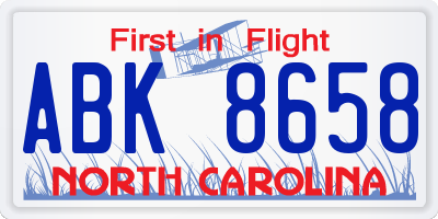NC license plate ABK8658