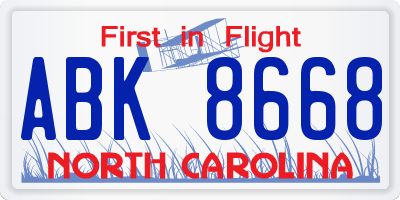 NC license plate ABK8668