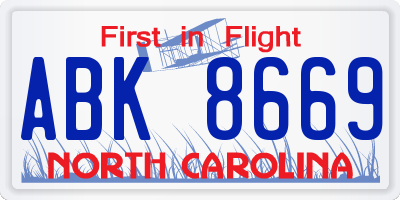 NC license plate ABK8669