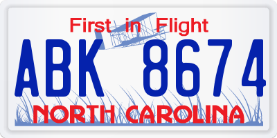 NC license plate ABK8674