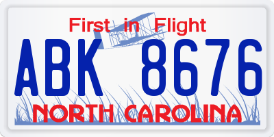 NC license plate ABK8676