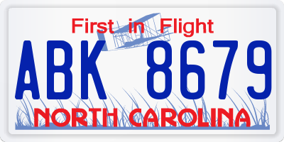 NC license plate ABK8679
