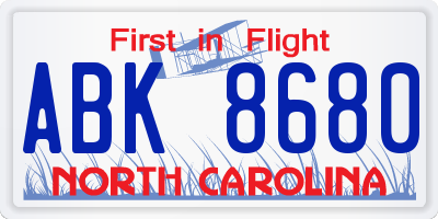 NC license plate ABK8680