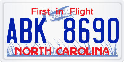 NC license plate ABK8690