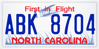 NC license plate ABK8704