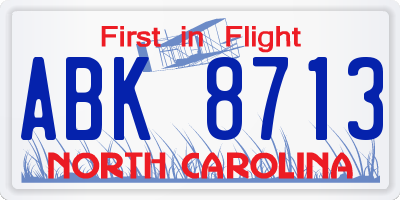 NC license plate ABK8713