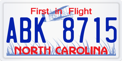NC license plate ABK8715