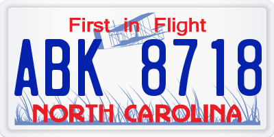 NC license plate ABK8718