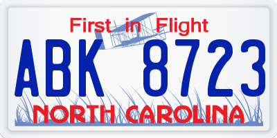 NC license plate ABK8723