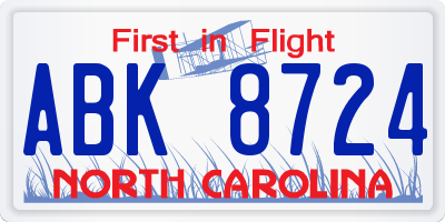NC license plate ABK8724