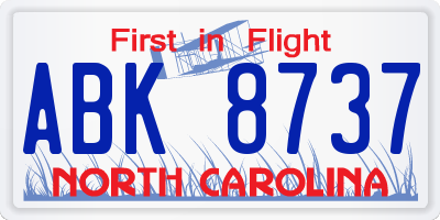 NC license plate ABK8737