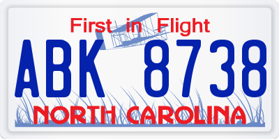 NC license plate ABK8738