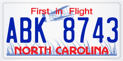 NC license plate ABK8743