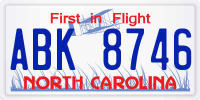 NC license plate ABK8746
