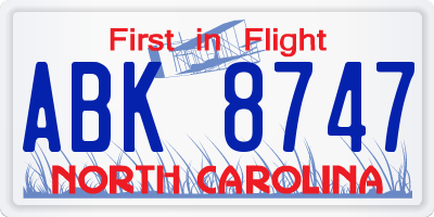 NC license plate ABK8747