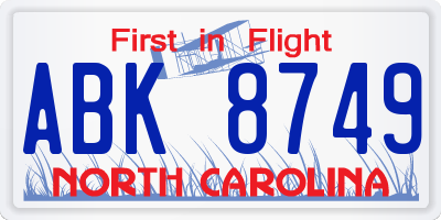 NC license plate ABK8749