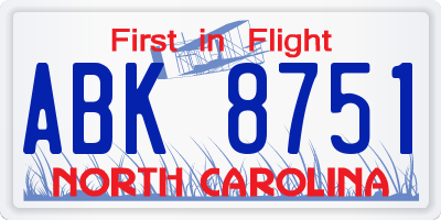 NC license plate ABK8751