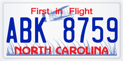 NC license plate ABK8759