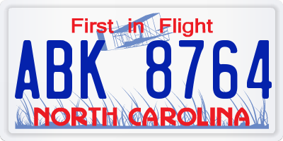 NC license plate ABK8764