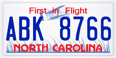 NC license plate ABK8766