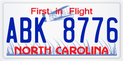 NC license plate ABK8776