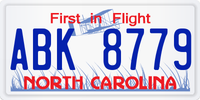 NC license plate ABK8779