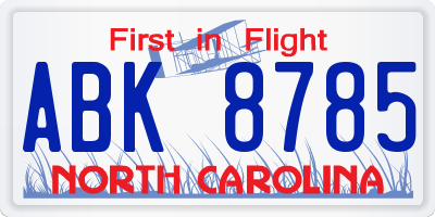 NC license plate ABK8785