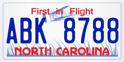 NC license plate ABK8788