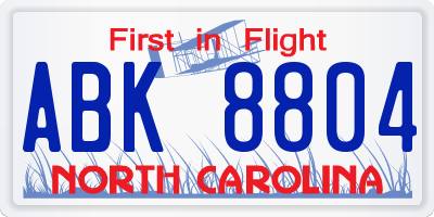 NC license plate ABK8804