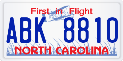 NC license plate ABK8810