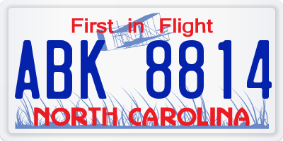 NC license plate ABK8814