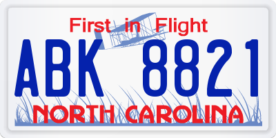 NC license plate ABK8821