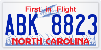 NC license plate ABK8823