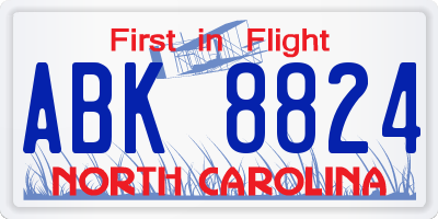 NC license plate ABK8824