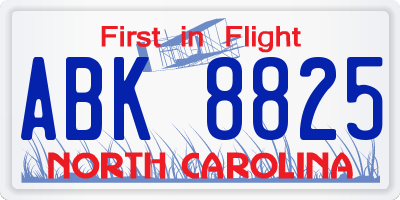 NC license plate ABK8825