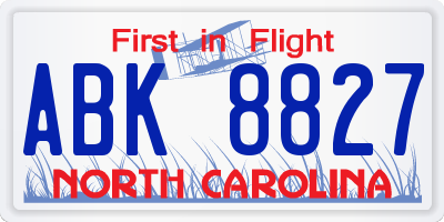 NC license plate ABK8827