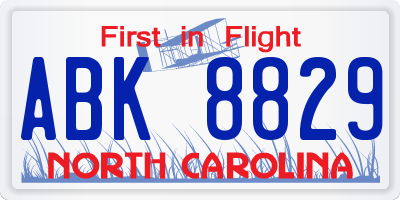 NC license plate ABK8829