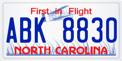 NC license plate ABK8830