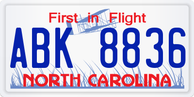 NC license plate ABK8836