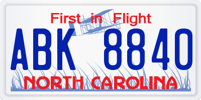 NC license plate ABK8840