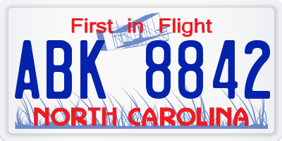NC license plate ABK8842