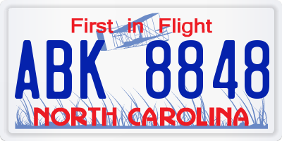 NC license plate ABK8848