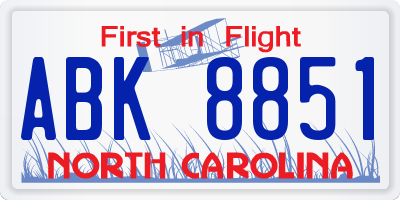 NC license plate ABK8851