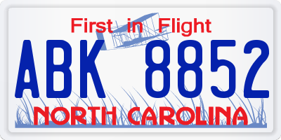 NC license plate ABK8852