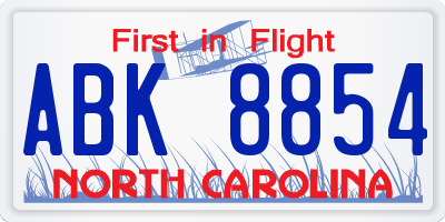 NC license plate ABK8854