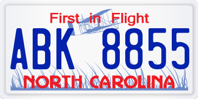 NC license plate ABK8855