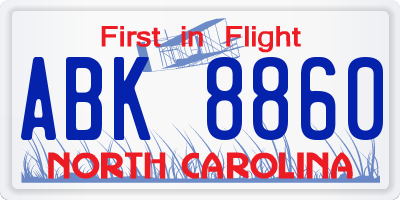 NC license plate ABK8860